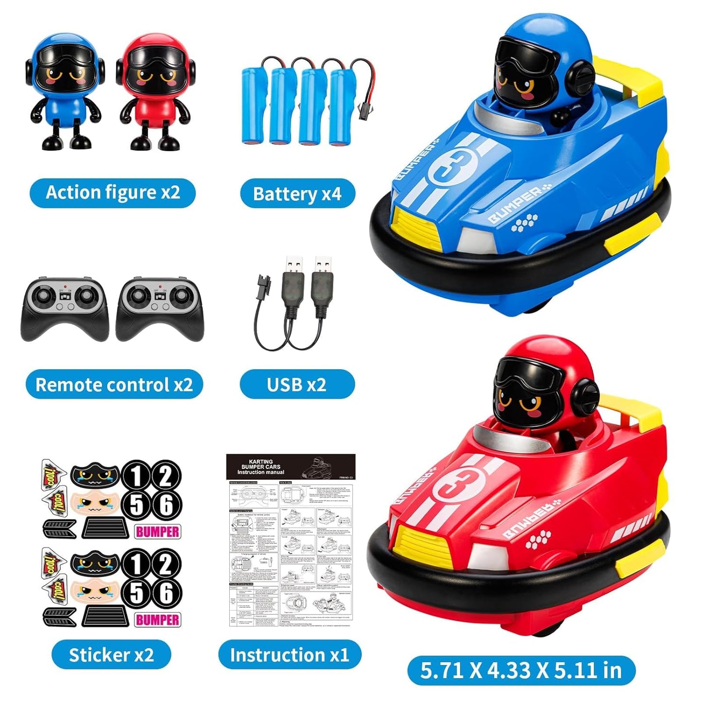 Uryans 2 Pack RC Cars Toys for Ages 3-4 Toddlers|Remote Control Bumper Cars Toys for Boys 6-8 Kids|Birthday Gift for 3 4 5 6 7 8 Year Old Boys & Girls, Multicolour