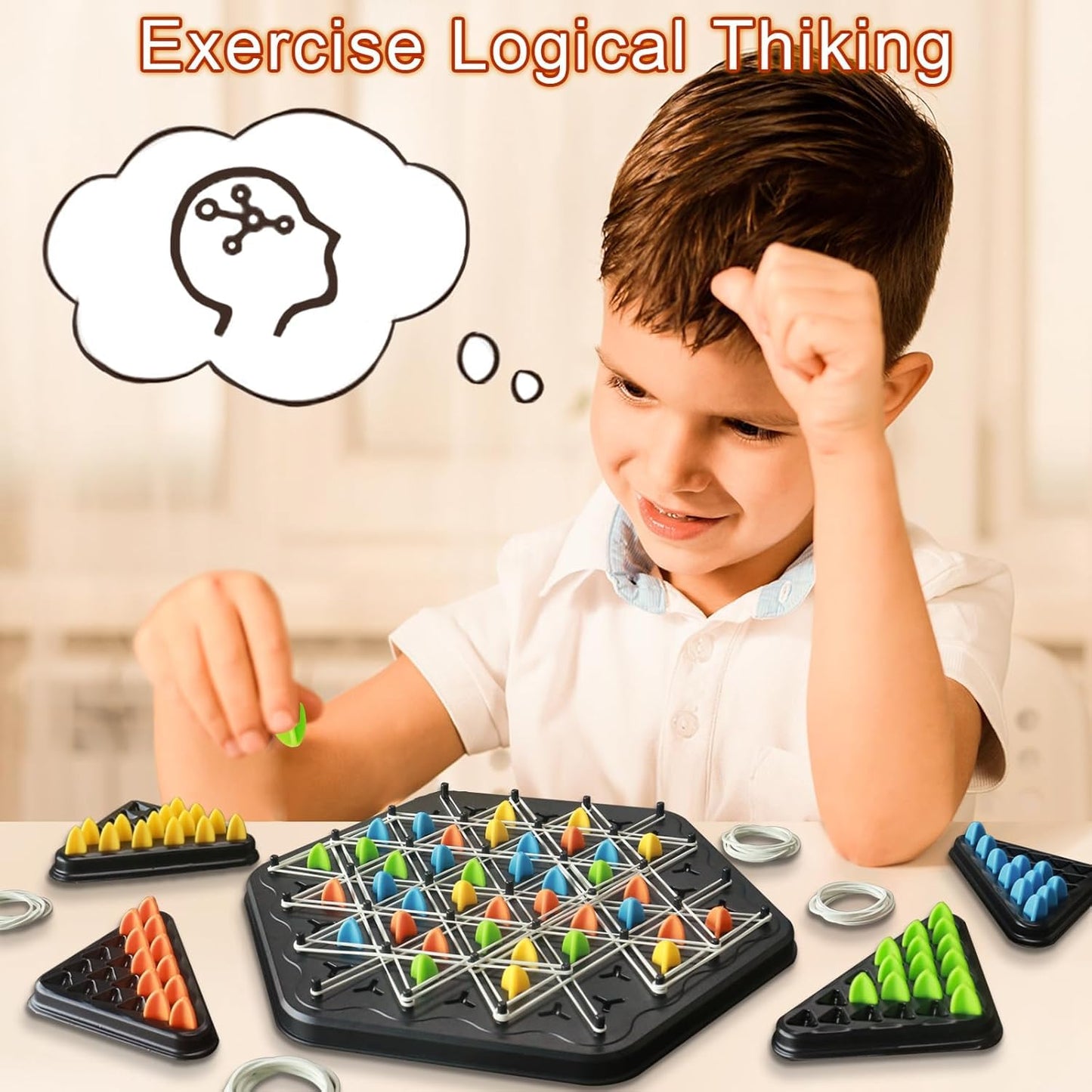 Uryans Chain Triangle Chess Game Board Games for Kids Adults Family Fun Night Chess Set Triangle Rubber Band Game Chain Board Chess Puzzle Interactive Brain Teaser Game 2 to 4 Players