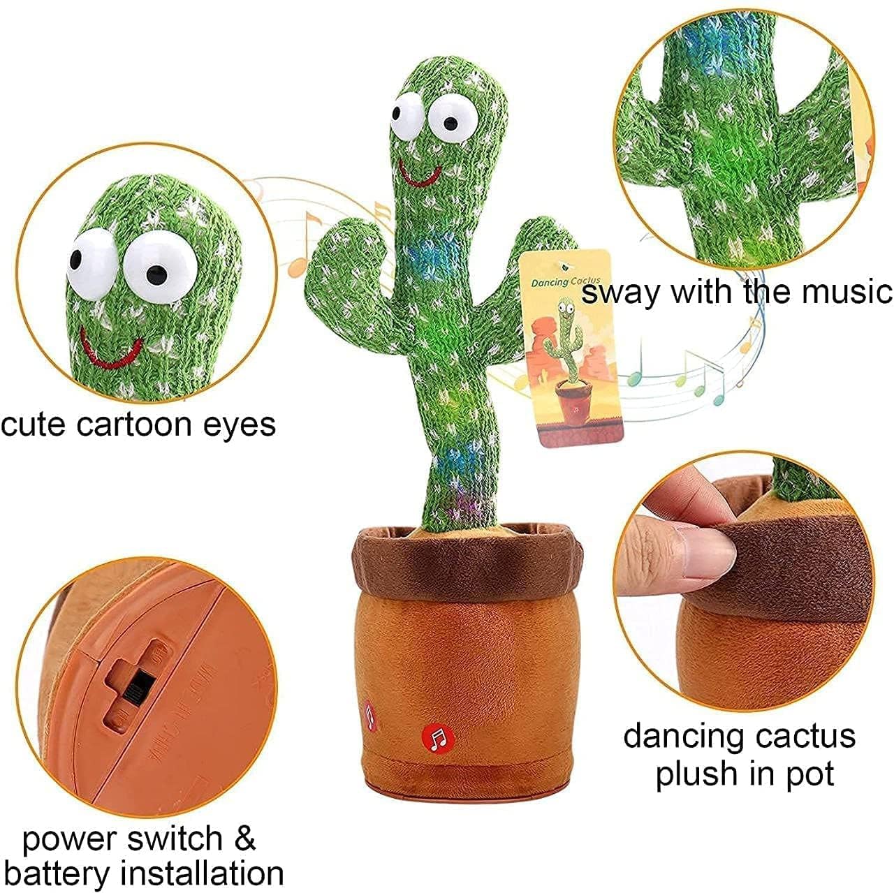 Uryans Rechargeable Toys Talking Cactus Baby Toys for Kids Dancing Cactus Toys Can Sing Wriggle & Singing Recording Repeat What You Say Funny Education Toys for Children