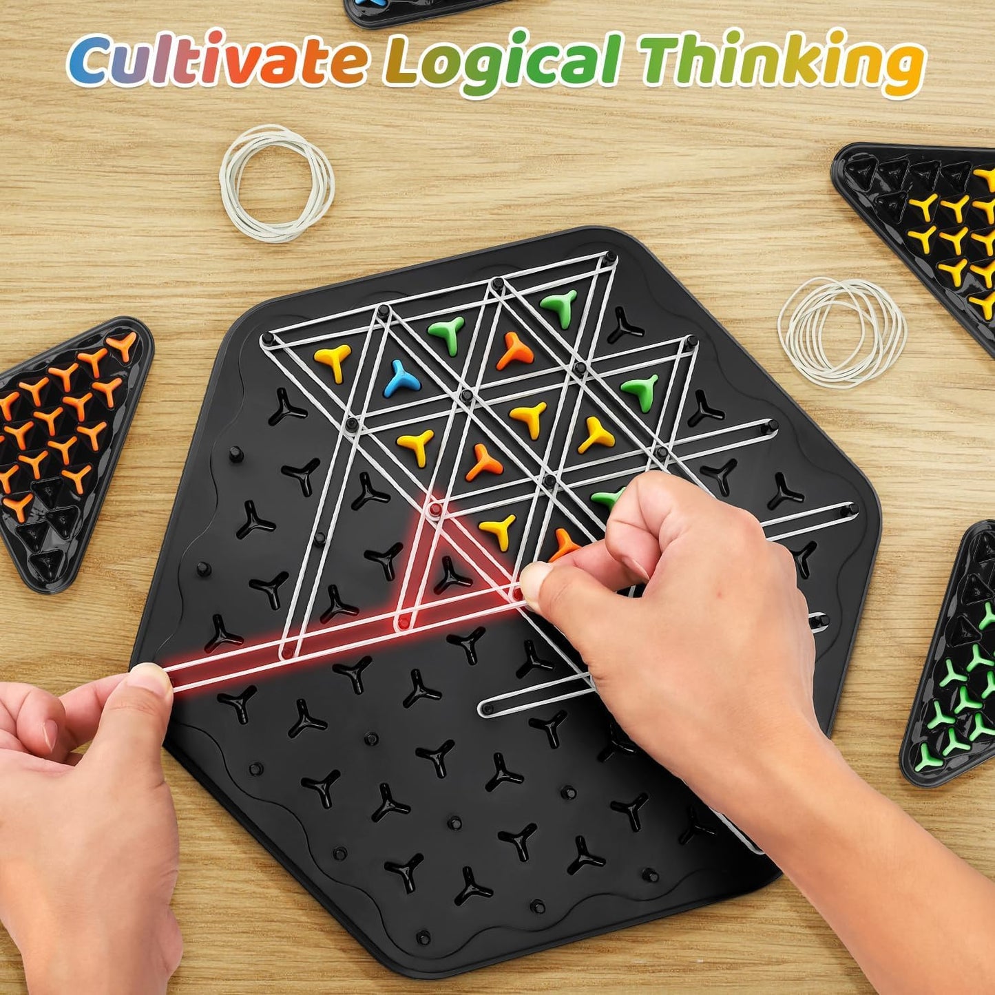 Uryans Chain Triangle Chess Game Board Games for Kids Adults Family Fun Night Chess Set Triangle Rubber Band Game Chain Board Chess Puzzle Interactive Brain Teaser Game 2 to 4 Players