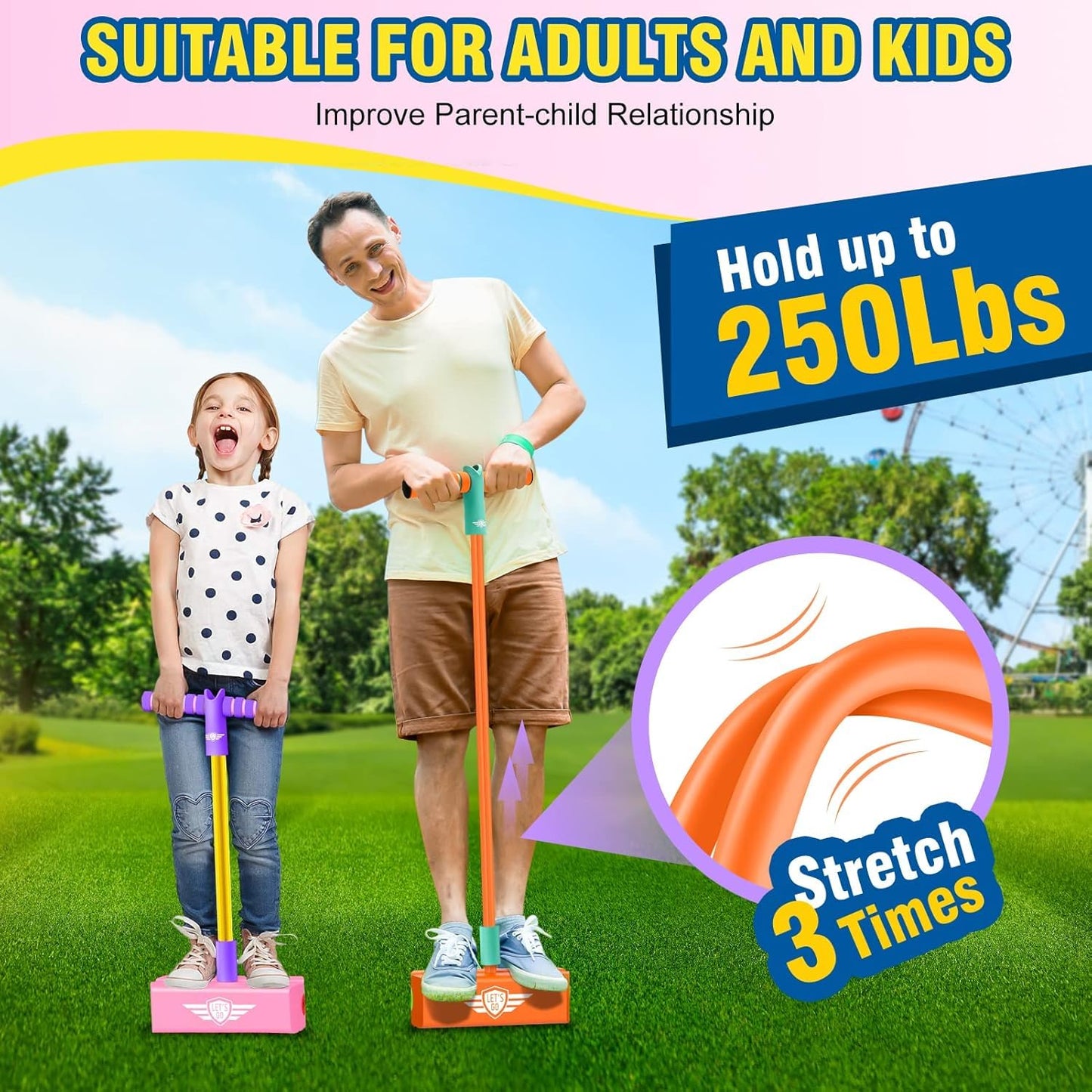 Uryans Kids Pogo Jumper Fun and Safe Pogo Stick for Toddlers, Durable Foam Bungee Jumping Stick Makes Squeaky Sounds Improves Balance, Bouncing Toy for Ages 3 and up Holds up to 250lbs - Multicolor