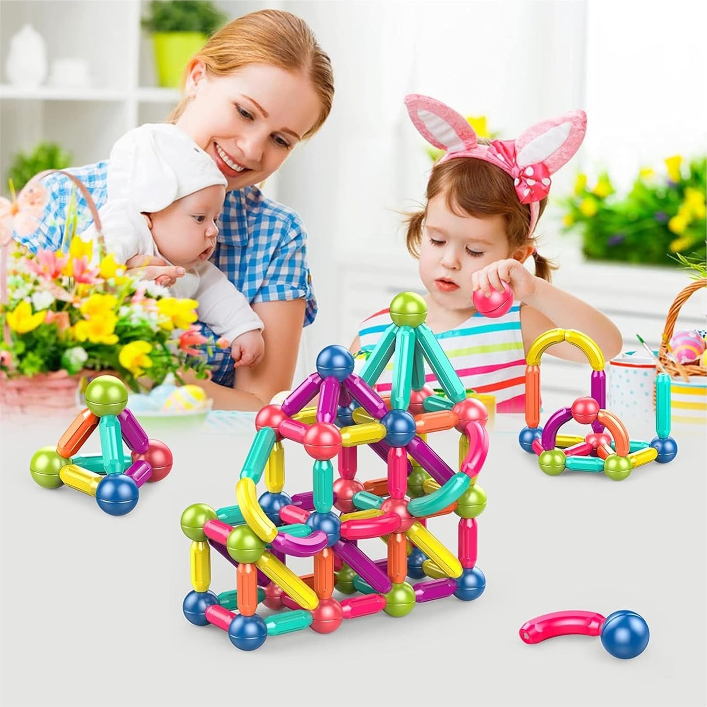 Uryans 100 pcs 3D Construction Building Blocks Magnet Stacking Toys Puzzle Games Colorful Magnetic Sticks and Balls Sets Montessori Educational Learning Toys for Kids Boys (100 Pcs Magnetic Sticks)