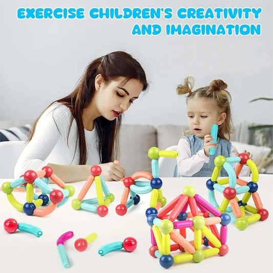 Uryans 100 pcs 3D Construction Building Blocks Magnet Stacking Toys Puzzle Games Colorful Magnetic Sticks and Balls Sets Montessori Educational Learning Toys for Kids Boys (100 Pcs Magnetic Sticks)