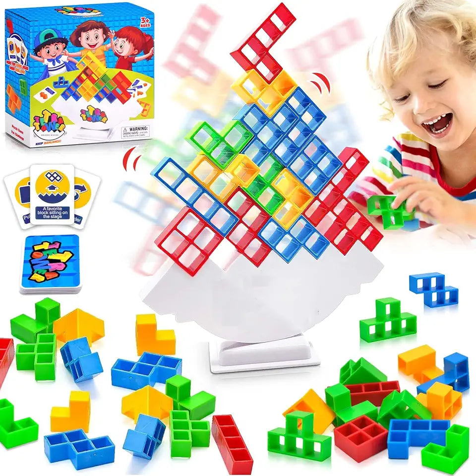 Uryans™ Tetra Tower Game, 32 Pieces Stack Tower Blocks, 22 Cards, Interactive STEM Toy