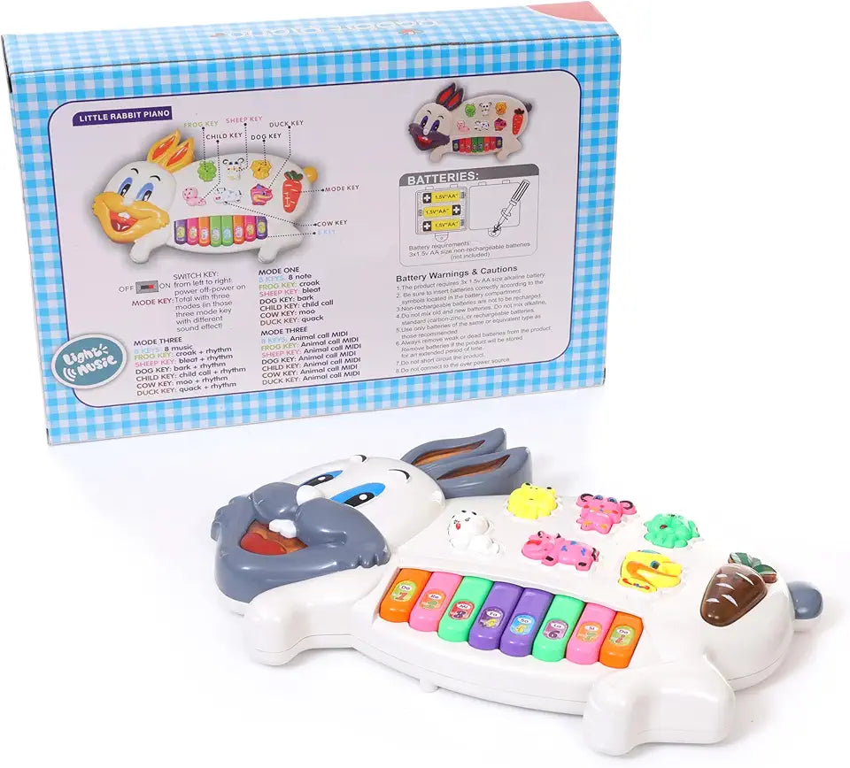 uryans Rabbits Musical Piano with 3 Modes Animal Sounds, Flashing Lights & Wonderful Music