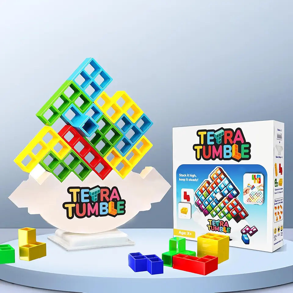 Uryans™ Tetra Tower Game, 32 Pieces Stack Tower Blocks, 22 Cards, Interactive STEM Toy