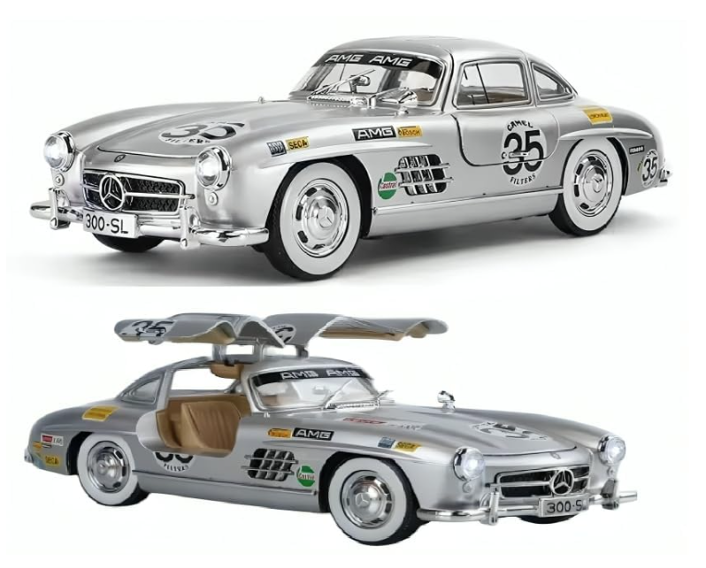 Uryans Big Size Mercedes Benz 300 SL Vintage Car 1:24 Scale Model Car Exclusive Alloy Metal Pull Back Die-cast Metal Toy Openable Doors & Light Music Best Gifts Toys【Colors as Per Stock】