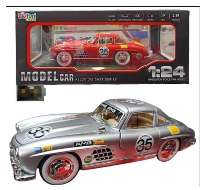 Uryans Big Size Mercedes Benz 300 SL Vintage Car 1:24 Scale Model Car Exclusive Alloy Metal Pull Back Die-cast Metal Toy Openable Doors & Light Music Best Gifts Toys【Colors as Per Stock】