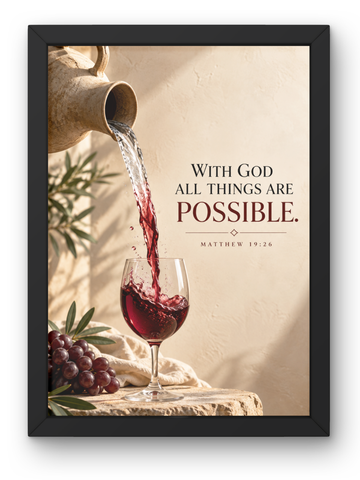 Matthew 19:26 Bible Verse Wall Frame | “With God All Things Are Possible” Christian Wall Art | Inspirational Scripture Decor for Home, Bedroom & Prayer Room | A4 Premium Religious Gift