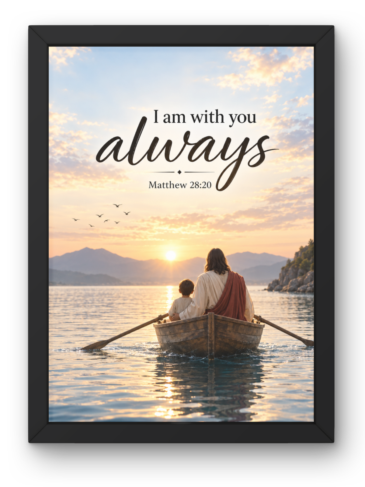 I Am With You Always Christian Wall Frame | Matthew 28:20 Bible Verse Wall Art | Jesus Faith & Hope Inspirational Decor for Home, Bedroom, Prayer Room & Office | Christian Religious Gift | A4 Premium Frame