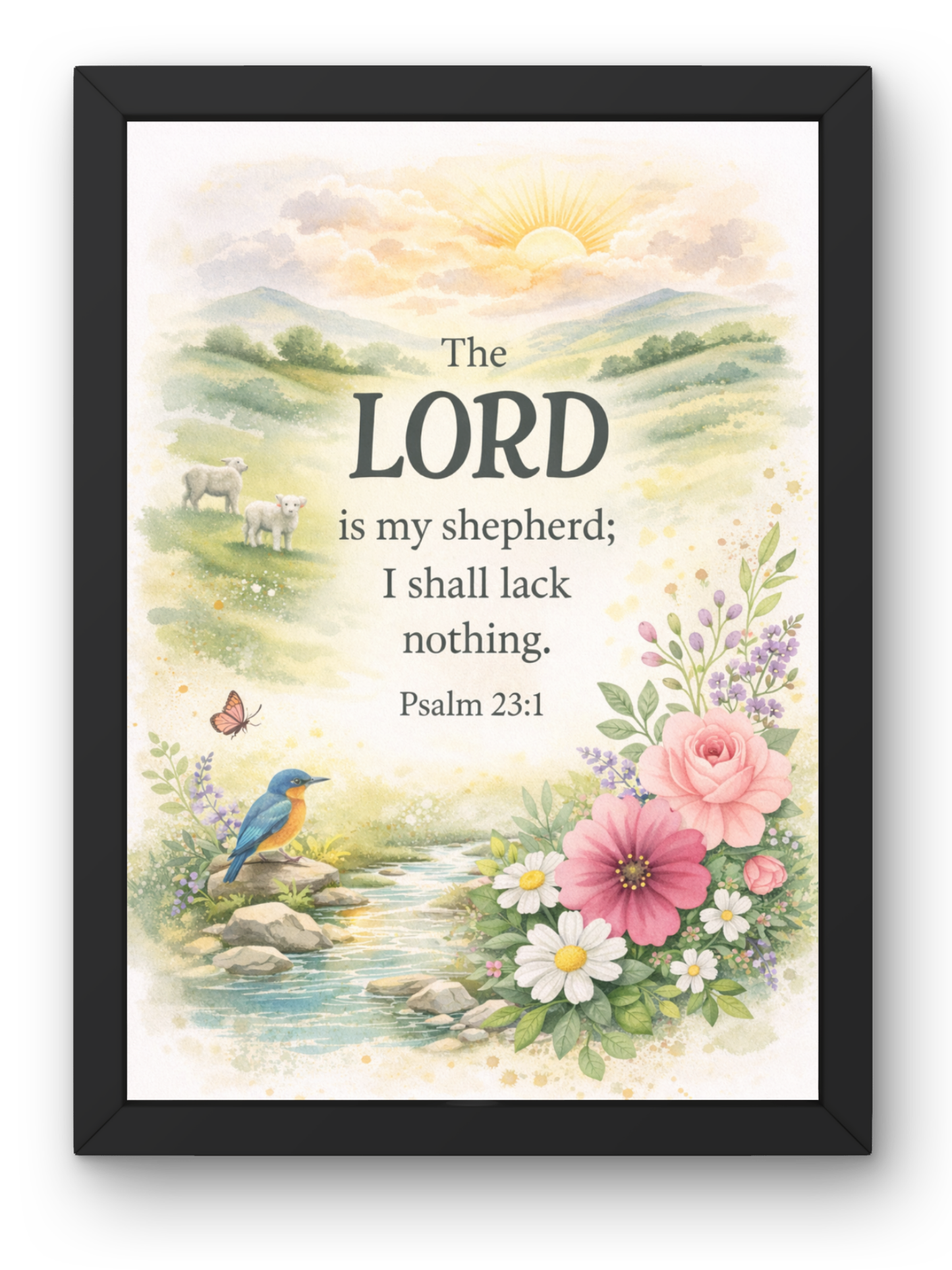 Psalm 23-1 Bible Verse Wall Frame | Christian Living, Bedroom & Kids Room Decor A4 Size (13.6 x 10.2 inches)
