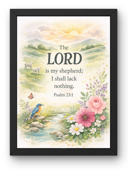 Psalm 23-1 Bible Verse Wall Frame | Christian Living, Bedroom & Kids Room Decor A4 Size (13.6 x 10.2 inches)
