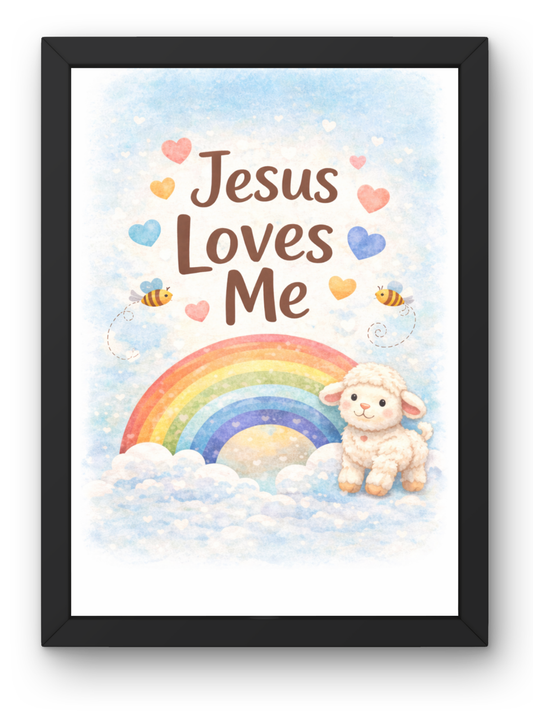Jesus Loves Me – Kids Bible Verse Wall Frame | Christian Nursery & Kids Room Decor A4 Size (13.6 x 10.2 inches)