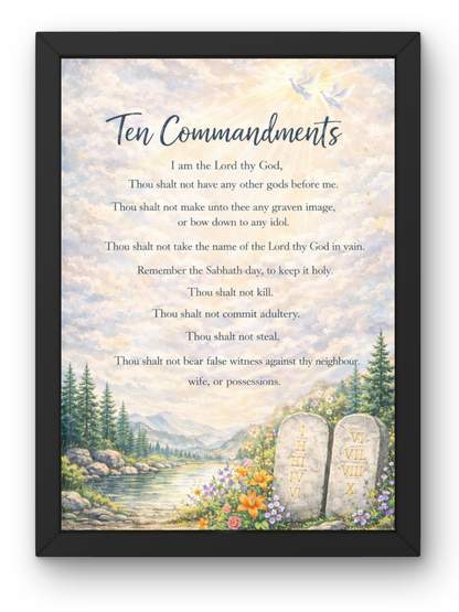 Ten Commandments Bible Wall Frame | Christian Living, Bedroom & Kids Room Decor A4 Size (13.6 x 10.2 inches)