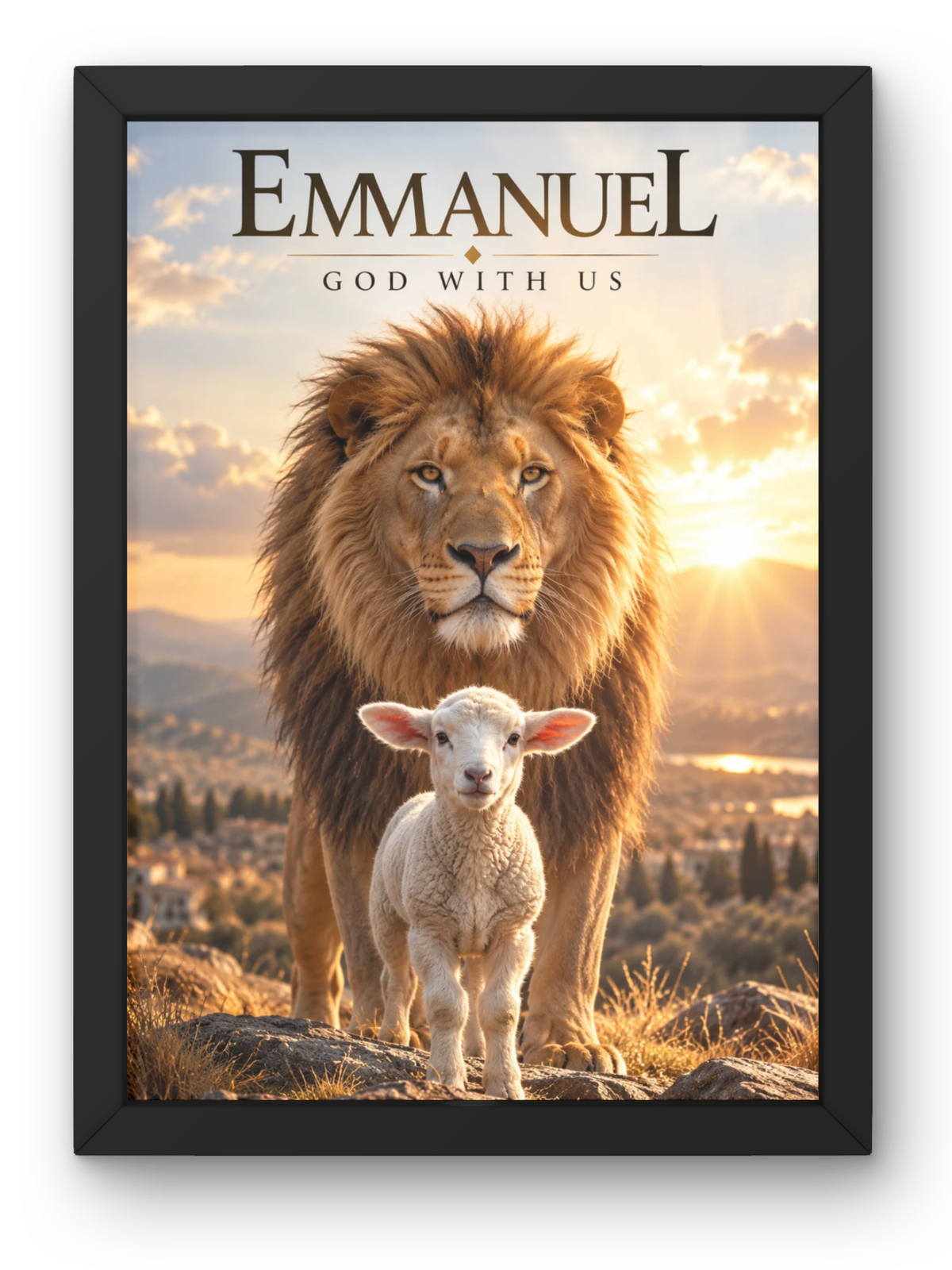 Emmanuel God With Us Christian Wall Frame | Jesus Christ Bible Inspired Wall Art with Lion & Lamb Design | Faith Scripture Decor for Home, Bedroom & Prayer Room | A4 Premium Religious Gift
