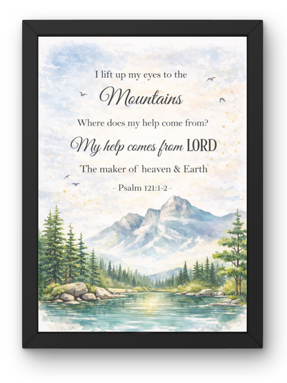 Psalm 121- 1-2 Bible Verse Wall Frame | Christian Living, Bedroom & Kids Room Decor A4 Size (13.6 x 10.2 inches)