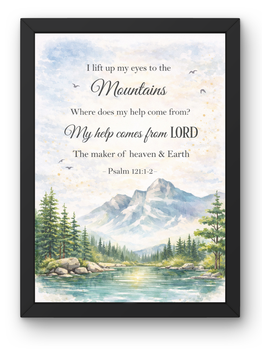 Psalm 121- 1-2 Bible Verse Wall Frame | Christian Living, Bedroom & Kids Room Decor A4 Size (13.6 x 10.2 inches)