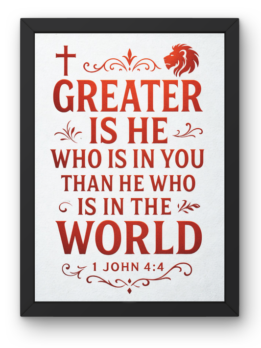 1 john 4-4 Bible Verse Wall Frame | Christian Living, Bedroom & Kids Room Decor A4 Size (13.6 x 10.2 inches)