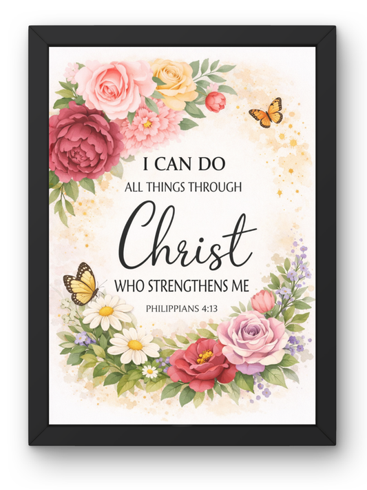 Philippians 4-13 Bible Verse Wall Frame | Christian Living, Bedroom & Kids Room Decor A4 Size (13.6 x 10.2 inches)