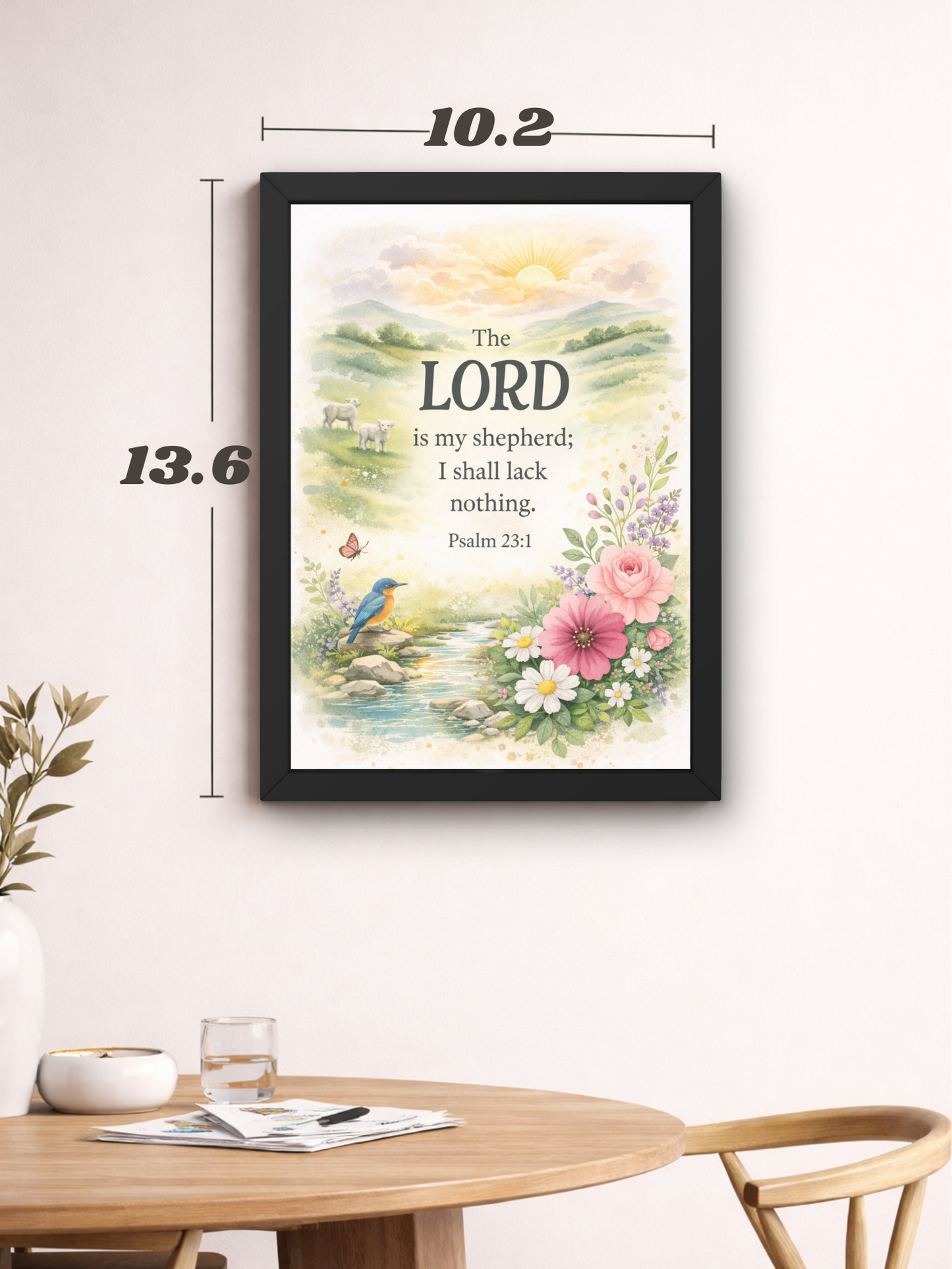 Psalm 23-1 Bible Verse Wall Frame | Christian Living, Bedroom & Kids Room Decor A4 Size (13.6 x 10.2 inches)
