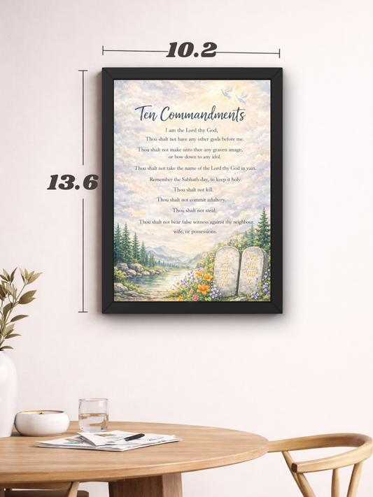 Ten Commandments Bible Wall Frame | Christian Living, Bedroom & Kids Room Decor A4 Size (13.6 x 10.2 inches)
