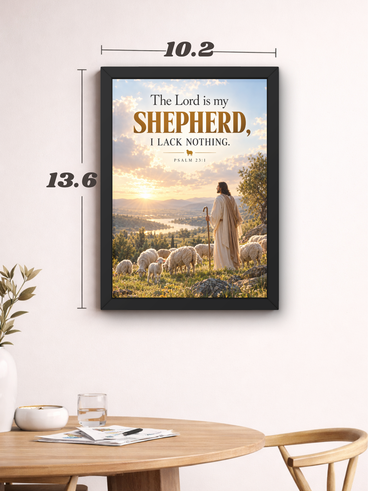 Psalm 23:1 Bible Verse Wall Frame | “The Lord Is My Shepherd, I Lack Nothing” Christian Wall Art | Jesus & Shepherd Scripture Decor for Home, Bedroom & Prayer Room | A4 Premium Religious Gift