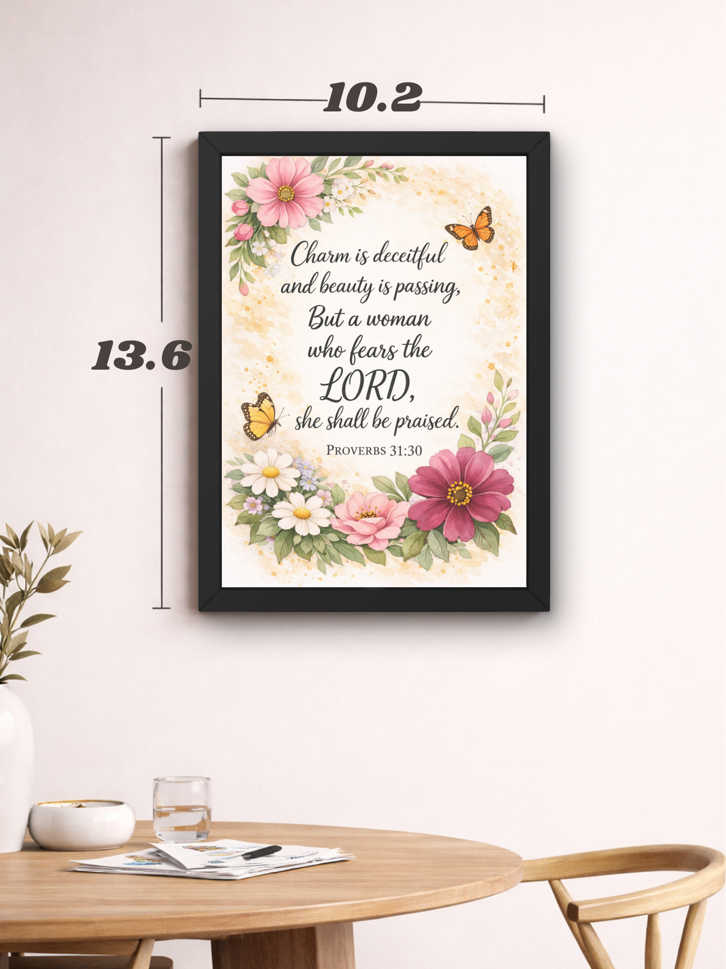 Proverbs 31-30 Bible Verse Wall Frame | Christian Living, Bedroom & Kids Room Decor A4 Size (13.6 x 10.2 inches)