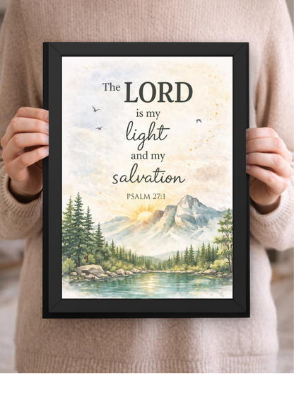 Psalm 27-1 Bible Verse Wall Frame | Christian Living, Bedroom & Kids Room Decor A4 Size (13.6 x 10.2 inches)