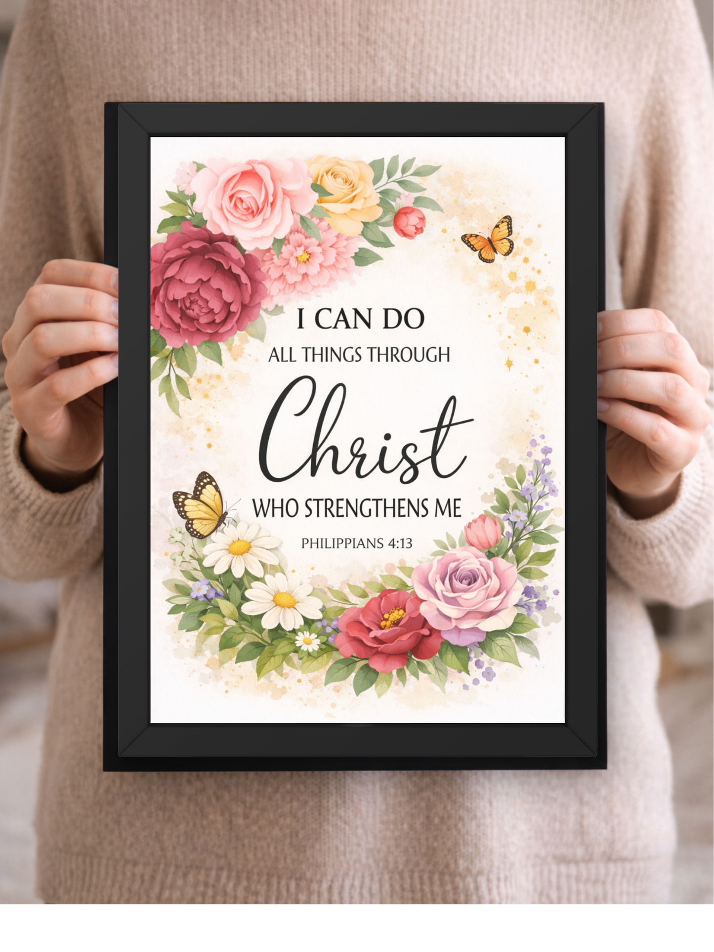 Philippians 4-13 Bible Verse Wall Frame | Christian Living, Bedroom & Kids Room Decor A4 Size (13.6 x 10.2 inches)