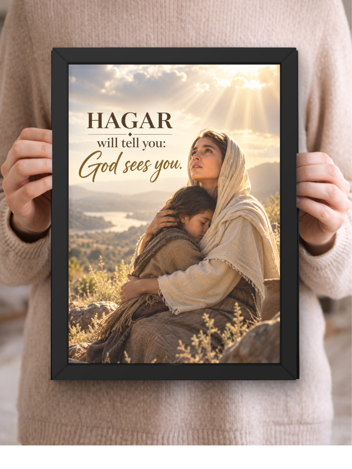 Hagar Bible Story Wall Frame | “God Sees You” Christian Wall Art | Inspirational Scripture Decor for Home, Bedroom & Prayer Room | Hagar Story from Genesis | A4 Premium Religious Gift