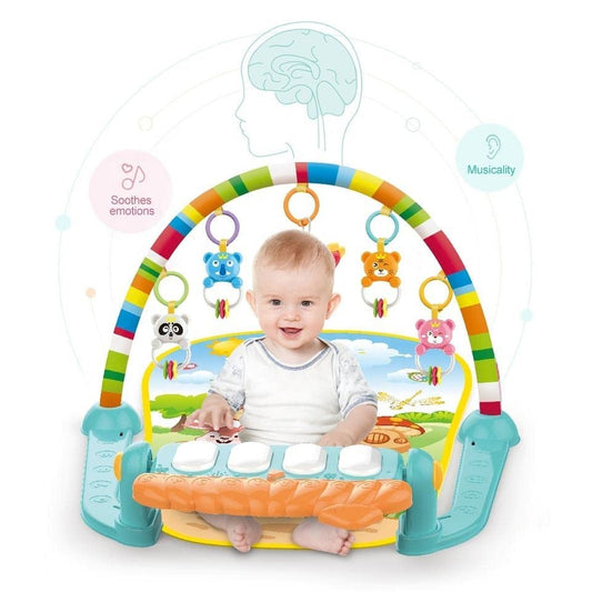 Uryans Kick and Play Musical Keyboard Piano Baby Gym and Fitness Rack with Hanging Rattles, Lights & Mat - Gift for Boys & Girls