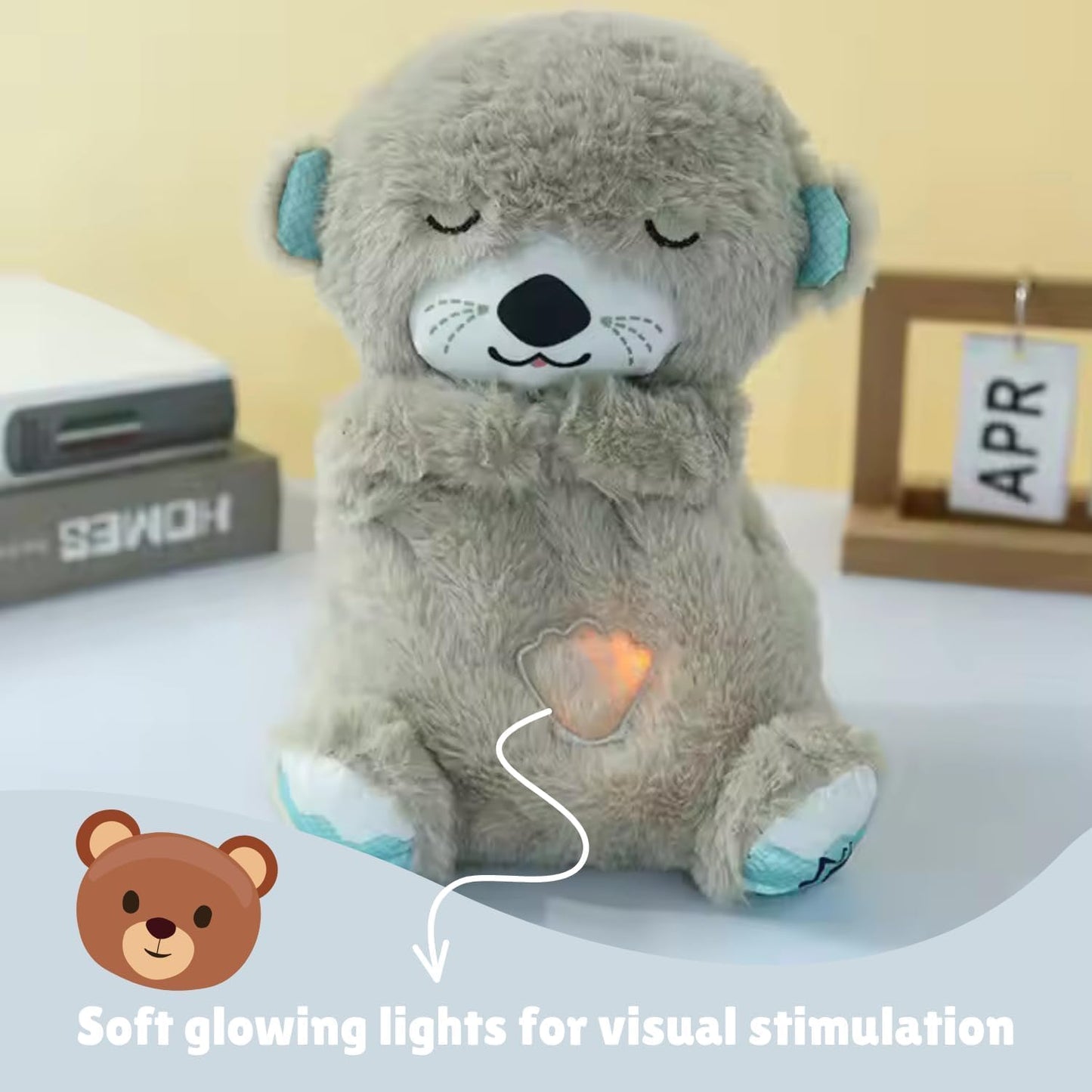 Uryans Breathing Soft Teddy Bear Plush Sound Machine Baby Gift with Music, Lights & Breathing Motion Infant Toys for Newborns, Heart Beat Stuffed Animal Plush Cute Teddy Bear (Multicolor)