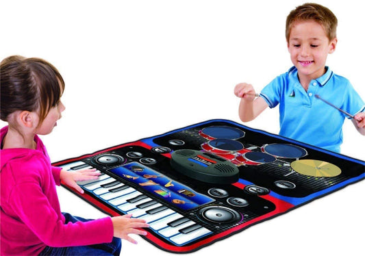 Uryans Portable 2-in-1 Drum & Piano Combo Educational Musical Play Mat with 8 Musical Instruments Piyano Band Magic Kit 24-Key Keyboard, Built-in Speaker, Record Function- Multi Color