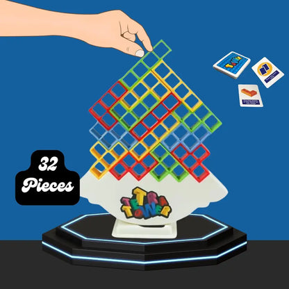 Uryans™ Tetra Tower Game, 32 Pieces Stack Tower Blocks, 22 Cards, Interactive STEM Toy