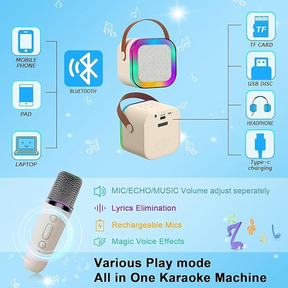Uryans Colorful Bluetooth Speaker with Karaoke Mic System for Home Singing Magic Ai Voice Changer Portable Mini Wireless Speaker with Mike for House Parties