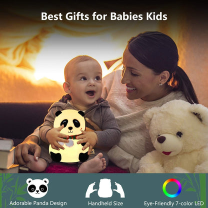 Uryans Rechargeable Silicone Panda Night Light for Kids | 7-Color LED Changing Lamp |Adorable Room Decor & Gift for Toddlers, Teens, & Valentine's Day Present|Soft BPA-Free Nightlight| Multicolour