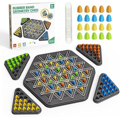 Uryans Chain Triangle Chess Game Board Games for Kids Adults Family Fun Night Chess Set Triangle Rubber Band Game Chain Board Chess Puzzle Interactive Brain Teaser Game 2 to 4 Players