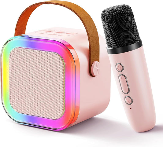 Uryans Colorful Bluetooth Speaker with Karaoke Mic System for Home Singing Magic Ai Voice Changer Portable Mini Wireless Speaker with Mike for House Parties