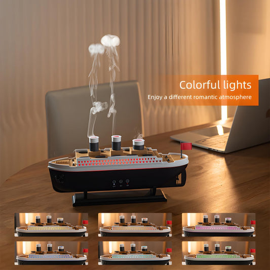 Uryans Humidifier for Bedroom Titanic Humidifier with Remote Aromatherapy Diffuser Steamship Humidifier 7 Light 2 Mist Mode Air Humidifiers for Bedroom, Essential Oil Diffuser