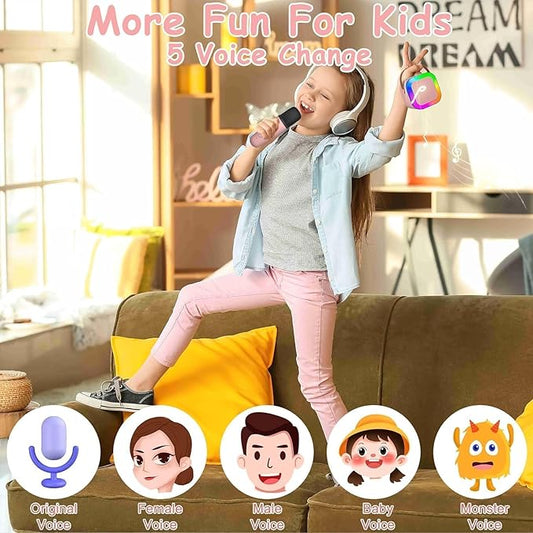 Uryans Colorful Bluetooth Speaker with Karaoke Mic System for Home Singing Magic Ai Voice Changer Portable Mini Wireless Speaker with Mike for House Parties