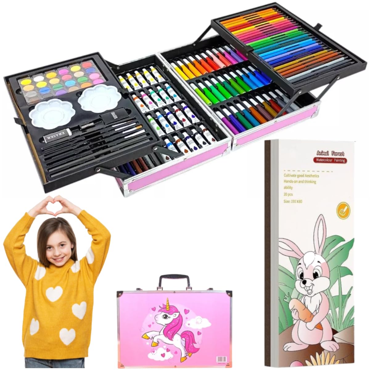 Uryans 145 Pieces Art Set for Kids , Art and Craft Supplies Kit for Drawing and Painting with Oil Pastel, Water Color, Color Pencils, Sketch Pen (Pack of 1, Blue) (Theme as per stock availability),
