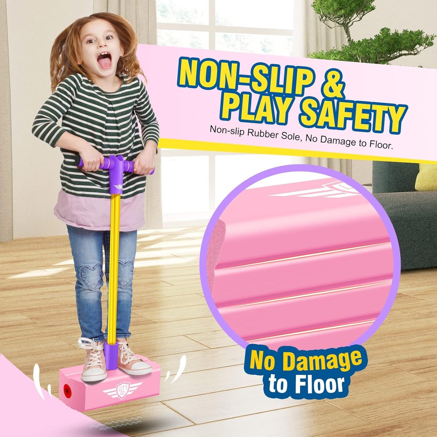 Uryans Kids Pogo Jumper Fun and Safe Pogo Stick for Toddlers, Durable Foam Bungee Jumping Stick Makes Squeaky Sounds Improves Balance, Bouncing Toy for Ages 3 and up Holds up to 250lbs - Multicolor