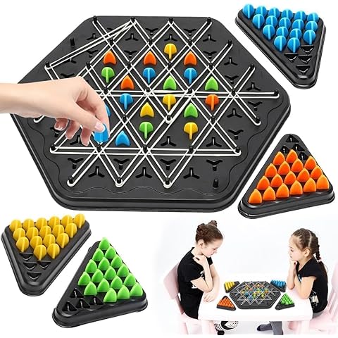 Uryans Chain Triangle Chess Game Board Games for Kids Adults Family Fun Night Chess Set Triangle Rubber Band Game Chain Board Chess Puzzle Interactive Brain Teaser Game 2 to 4 Players