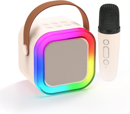 Uryans Colorful Bluetooth Speaker with Karaoke Mic System for Home Singing Magic Ai Voice Changer Portable Mini Wireless Speaker with Mike for House Parties