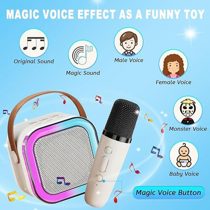 Uryans Colorful Bluetooth Speaker with Karaoke Mic System for Home Singing Magic Ai Voice Changer Portable Mini Wireless Speaker with Mike for House Parties
