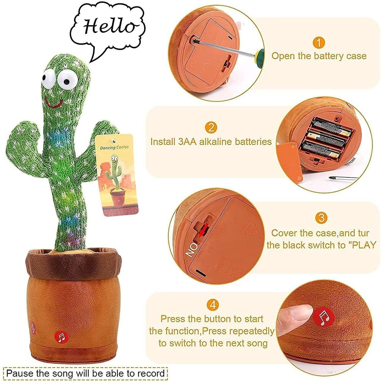 Uryans Rechargeable Toys Talking Cactus Baby Toys for Kids Dancing Cactus Toys Can Sing Wriggle & Singing Recording Repeat What You Say Funny Education Toys for Children