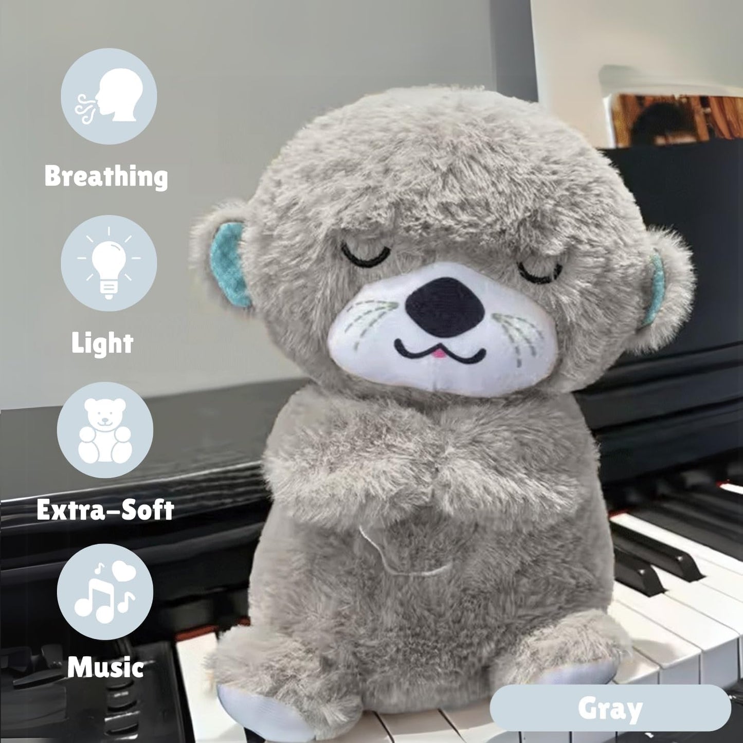 Uryans Breathing Soft Teddy Bear Plush Sound Machine Baby Gift with Music, Lights & Breathing Motion Infant Toys for Newborns, Heart Beat Stuffed Animal Plush Cute Teddy Bear (Multicolor)
