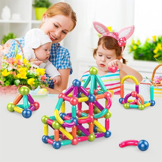 Uryans 100 pcs 3D Construction Building Blocks Magnet Stacking Toys Puzzle Games Colorful Magnetic Sticks and Balls Sets Montessori Educational Learning Toys for Kids Boys (100 Pcs Magnetic Sticks)