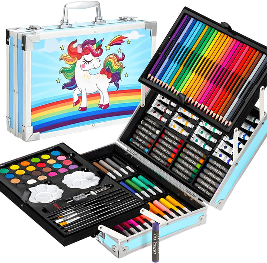 Uryans 145 Pieces Art Set for Kids , Art and Craft Supplies Kit for Drawing and Painting with Oil Pastel, Water Color, Color Pencils, Sketch Pen (Pack of 1, Blue) (Theme as per stock availability),