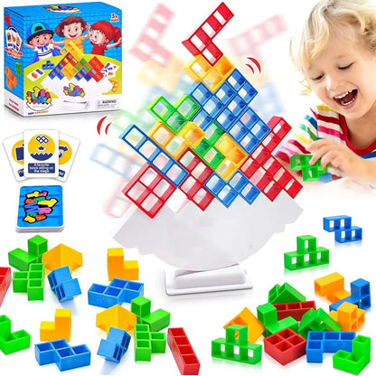 Uryans™ Tetra Tower Game, 32 Pieces Stack Tower Blocks, 22 Cards, Interactive STEM Toy